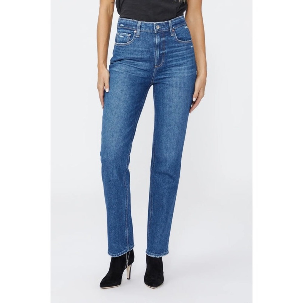 PAIGE Cindy High Rise Straight Leg Jeans Medium Wash Distressed Size 27